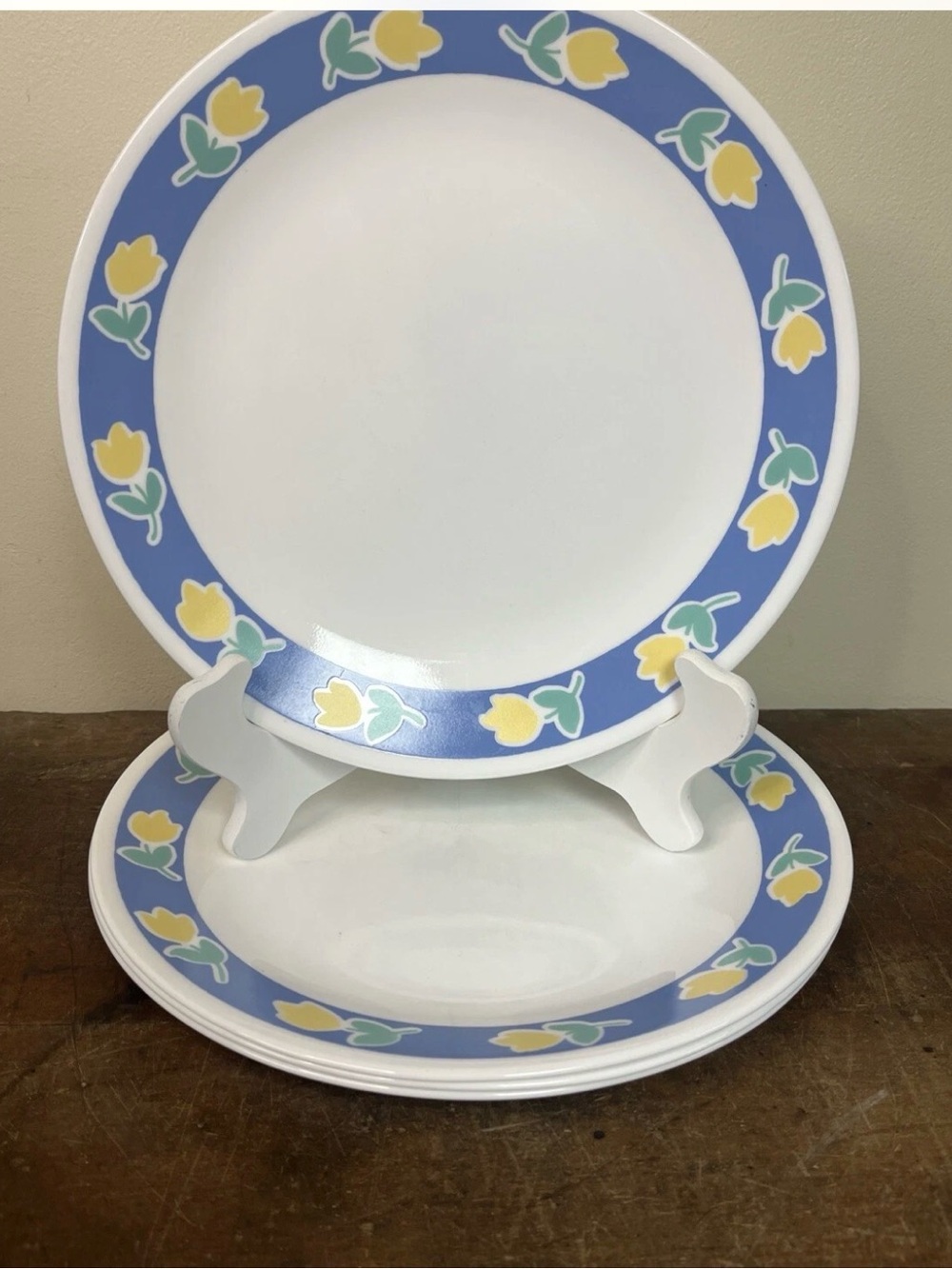 Corelle 4 Dinner Plates Primavera 10.5”blue and yellow